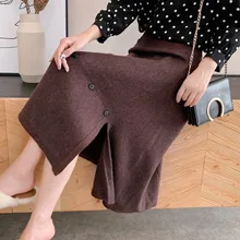 Модные женские зимние юбки с высокой талией, длинные юбки-пачки, плиссированные Теплые юбки с разрезом сбоку, Осенние юбки