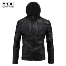 Модная куртка из искусственной кожи с капюшоном для мужчин, британская флисовая подкладка, теплое пальто, высокое качество, рок пальто, свободный крой, Jaqueta Motoqueiro