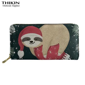 

THIKIN Women Wallets Cute Sloth Print Females Clutch Phone Holder Zipper Money Bag Girls Cartoon Animal Travel Organizer Purse