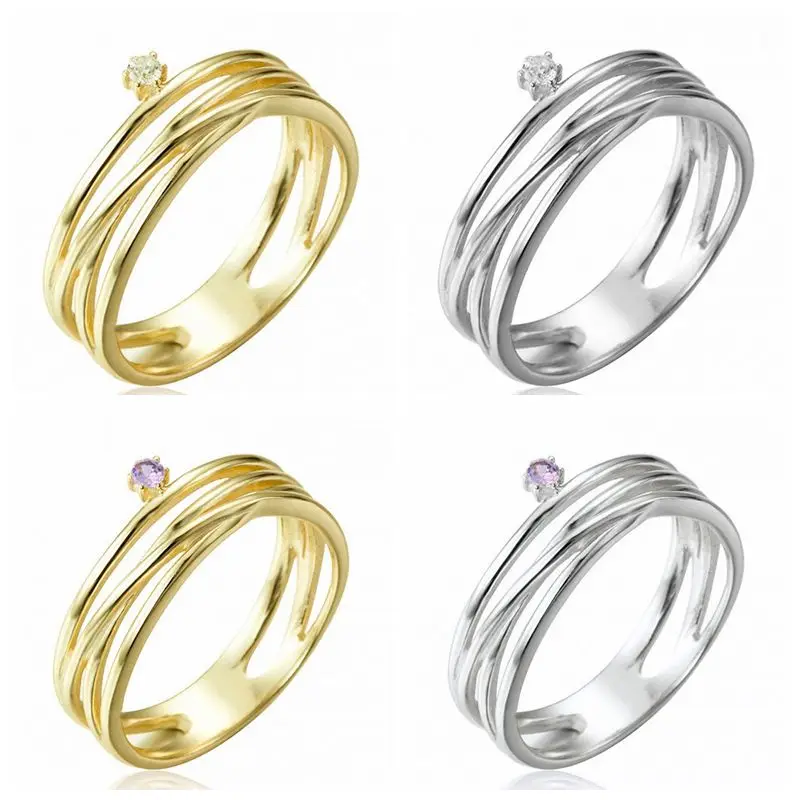 

24k Gold-Plated Silver geometry Korean Double Fine Jewelry layered Ring For Women Engagement Anniversary Party Gift Wedding Ring