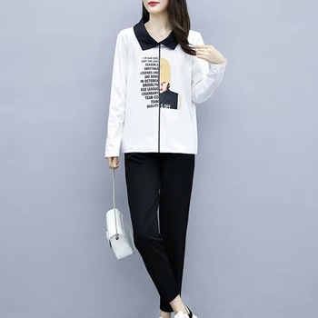 

plus size casual Tracksuit 2 two piece set matching outfis for women top and wide pant suits 2019 winter autumn black clothing