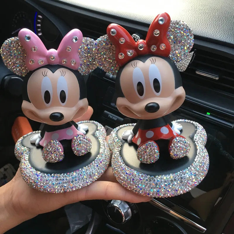 

Disney New Minnie Mickey Car Accessories Fashion Cute Cartoon Car Ornament Diamond Car Decoration Doll Car Accessories Hot Toys