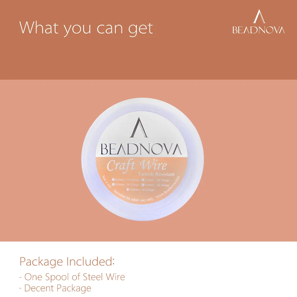 BEADNOVA 20 Gauge проволока из нержавеющей стали тускнеустойчивая блестящая стальная