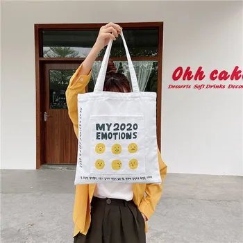 

Cartoon Shopping Bag Female Canvas Shoulder Bag With Zipper Ladies Handbag Totes Bags For Women 2020