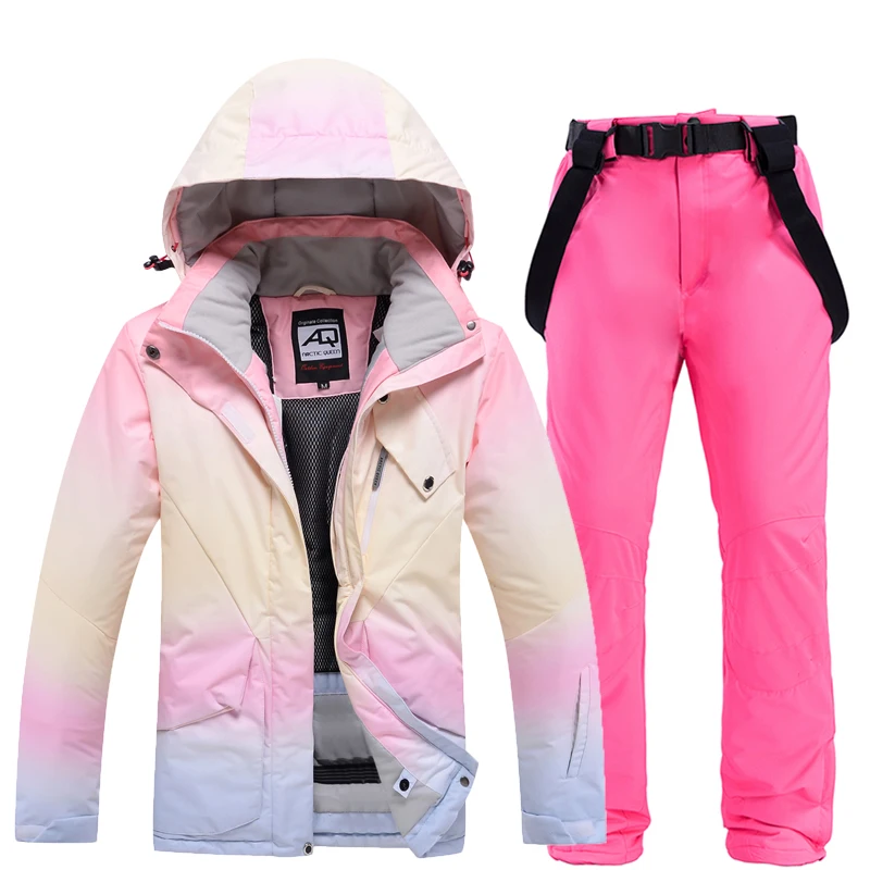 Waterproof Snow Suit Sets Women Snowboard Ski Jacket Strap Pants
