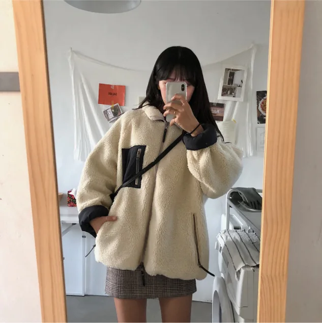 Цена нетто~ Южная Корея INS супер огненная овечья шерсть Двусторонняя одежда куртка