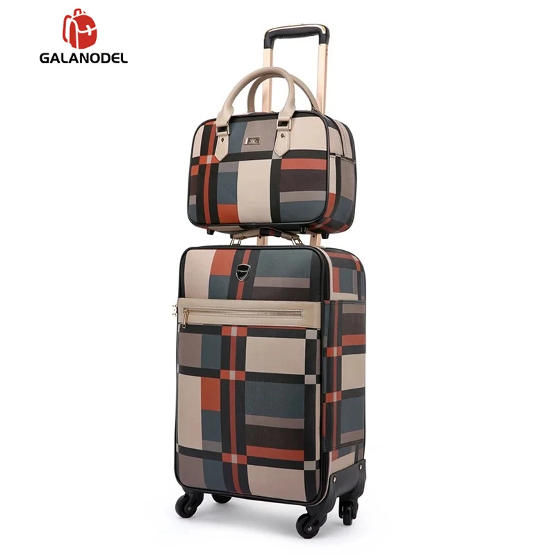 

New Women Spinner Travel Bag Leather Rolling Suitcase Brand Handbag Luggage Sets Men Retro Trolley Suitcase on Wheels
