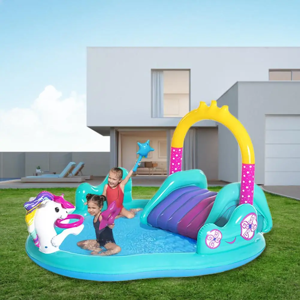 Children's Paddling Pool Unicorn Water Spray With Slide Swimming Pool