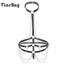 Сексуальная мужская мода панк готика из искусственной кожи Холтер тела нагрудный ремень жгут металлические кисточки цепи ночной клуб рейв костюм Связывание