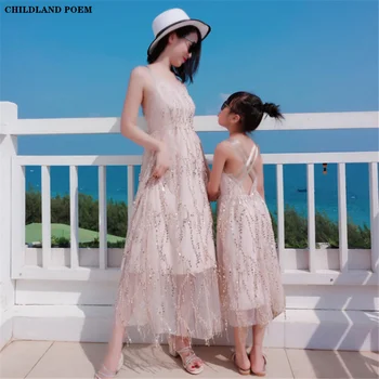 

Mother Daughter Matching Clothes Summer Sequins Beach Mom And Daughter Dresses Family Look Family Matching Mommy And Me Clothes