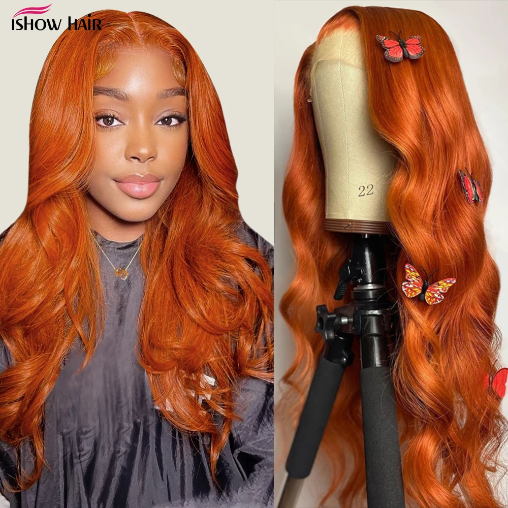 PROD 1005003420622136 Ishow Ginger Body Wave Lace Front Wig Orange
Colored Human Hair Wigs Preplucked HD Transparent Lace Frontal Wig For
Black Women