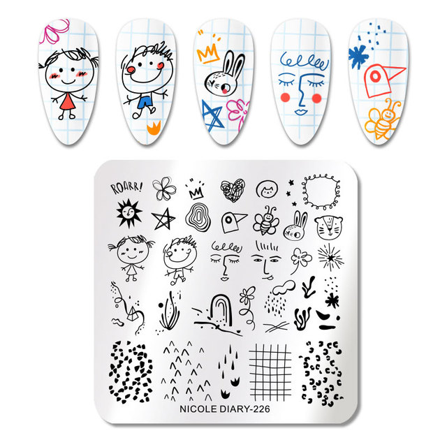 DIARY Leaves Nail Stamping Plates Abstract Flower Line Dot Point Image Stamp Templates Printing Stencil Tools