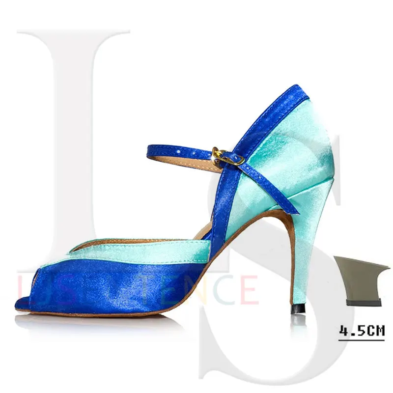 Blue 4.5 Cm Синяя профессиональная сатиновая обувь для латинских танцев, популярная женская обувь на высоком каблуке для танго, сальсы, Пасо-Добли, ча-ча, румбы, джив, LJSENTENCE, L002 - Цвет: Blue 4.5 Cm