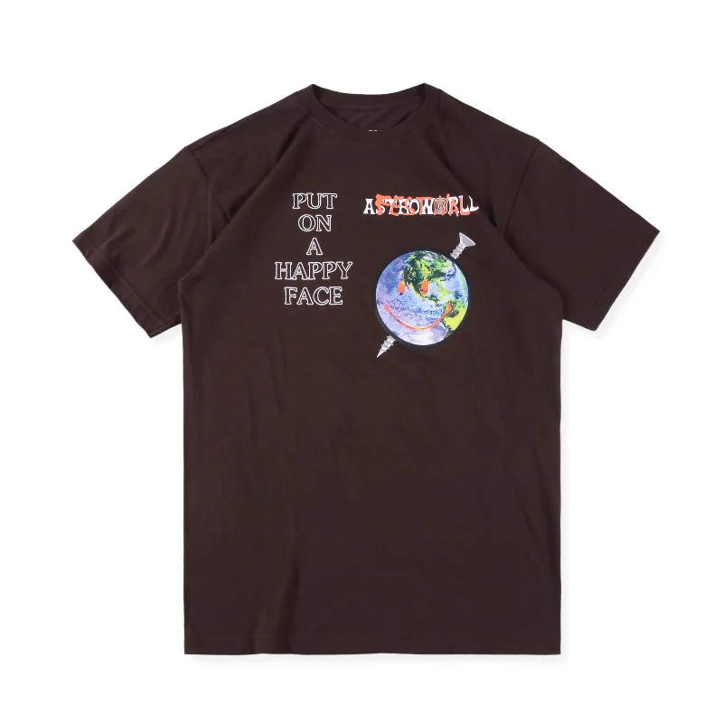 Высокое качество ASTROWORLD Earth Smile Мужские Женские футболки Astroworld футболки в стиле хип-хоп Уличная футболка TS ASTROWORLD - Цвет: 3