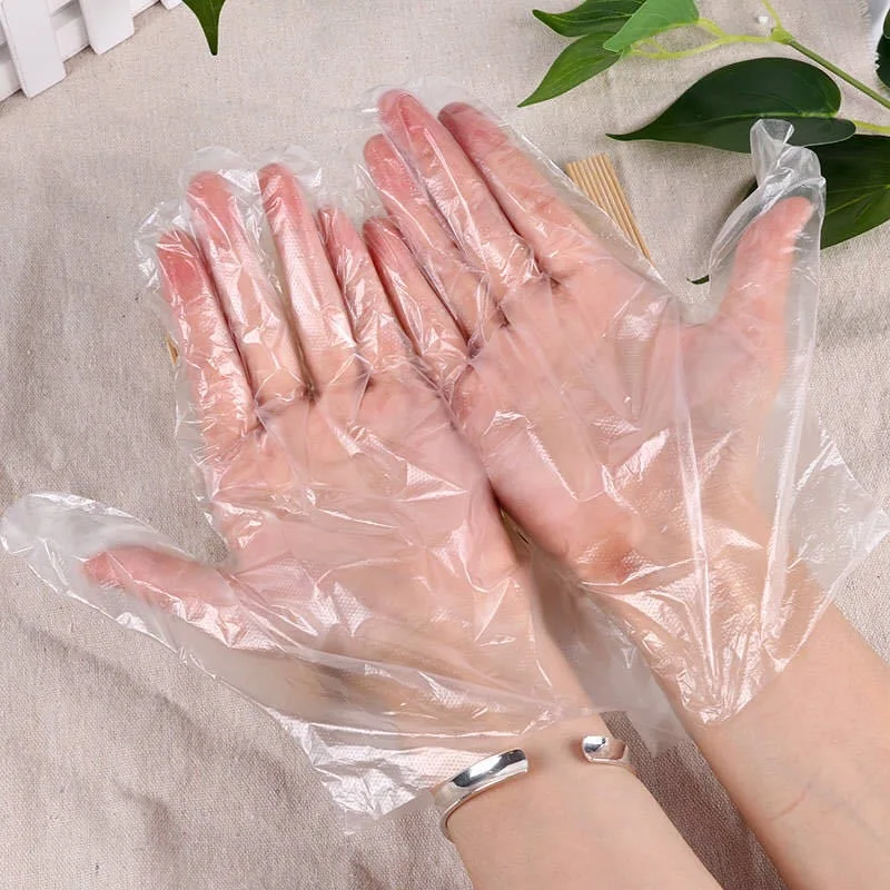 100Pcs Disposable Gloves Transparent Plastic Gloves Waterproof