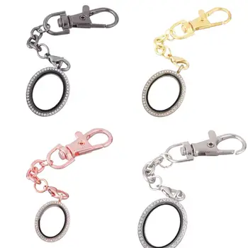 

10pcs/lot Mixed oval open Rhinestone locket Key Ring twist Memory Living Magnet Glass Keychains Locket for Floating charms