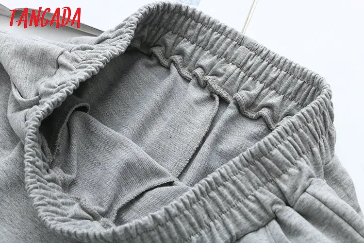 Tangada 2020 Autumn Women Terry 95% cotton suit oversized 4 pieces sets o neck hoodies sweatshirt shorts pants suits 6L30