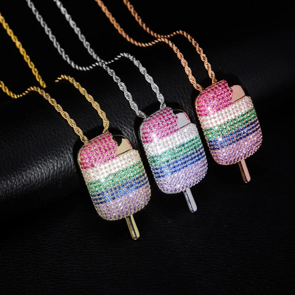 TOPGRILLZ Iced Out подвеска «мороженое» ожерелье Bling микро проложенный многоцветный кубический цирконовая цепочка хип хоп рок ювелирные изделия для мужчин