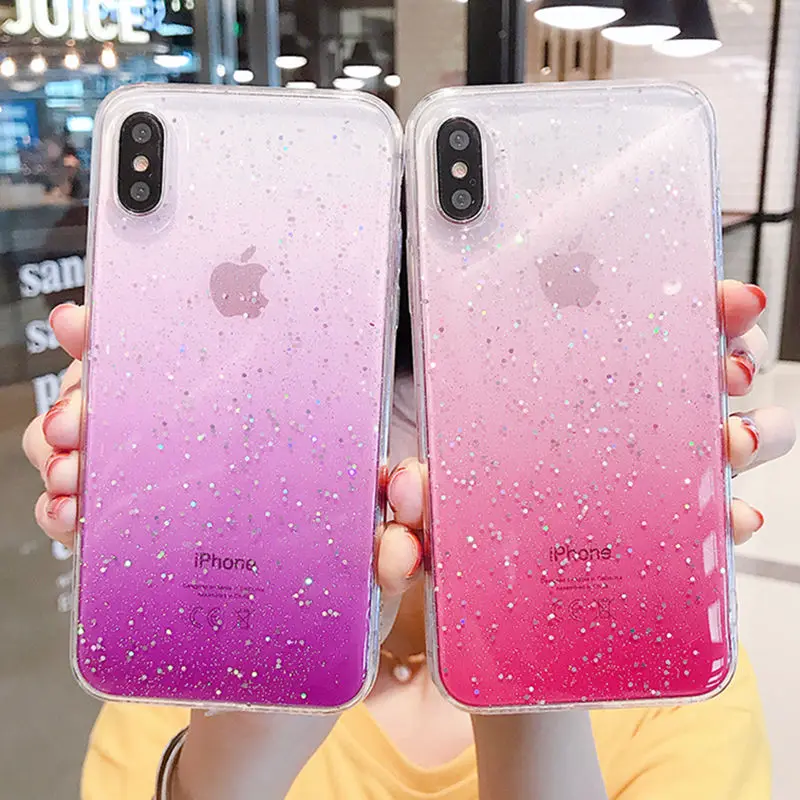 Блестящий градиентный Прозрачный Красочный чехол для телефона для iPhone 11Pro Max X XR XS Max 7 8 6 6s Plus прозрачный Блестящий Мягкий ТПУ чехол