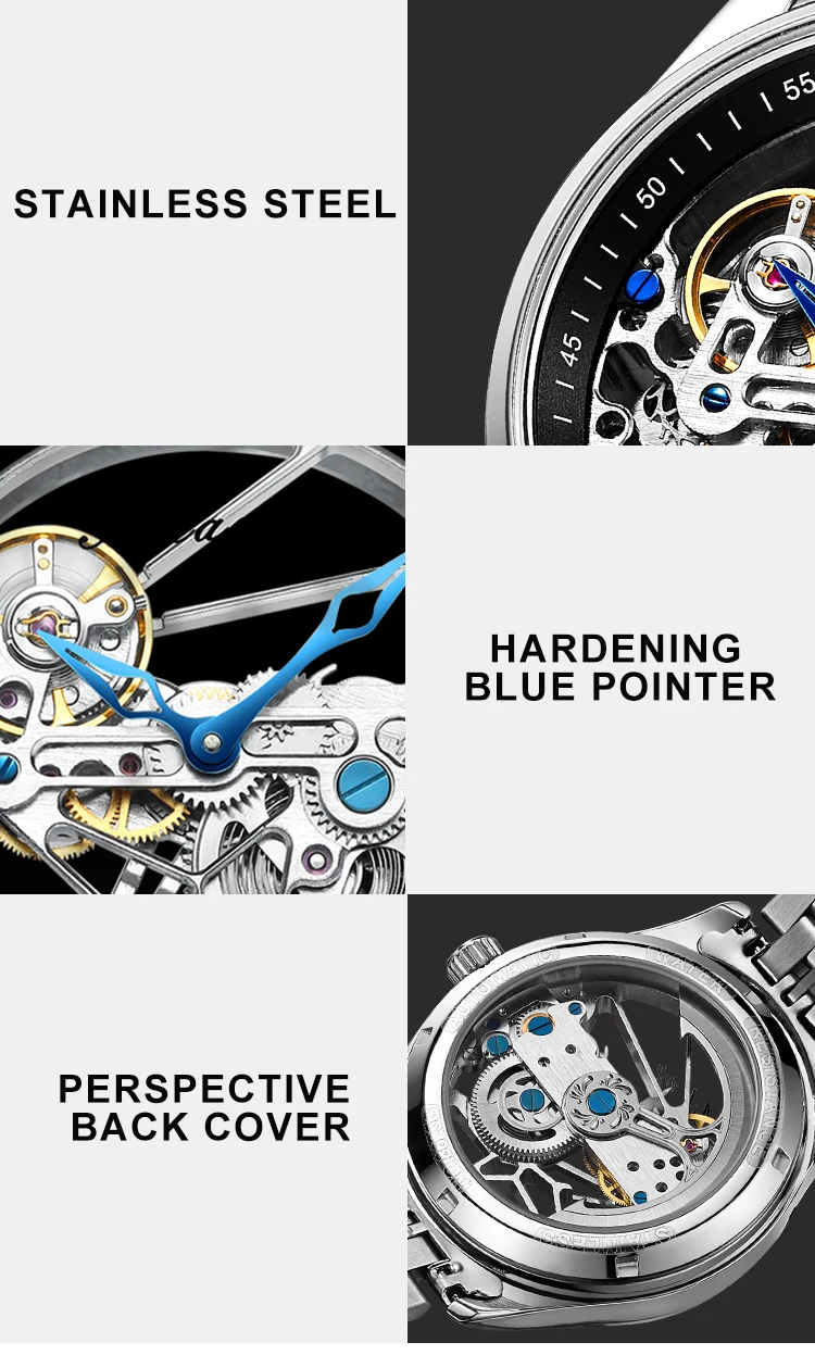 AILANG Skeleton Mechanical Mens Watches Top Brand Luxury Steampunk Transparent Hollow Automatic Watch Relogio Masculino 8625