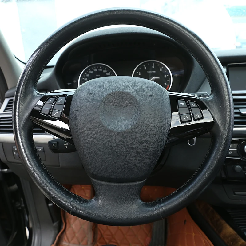 For-BMW-X5-E70-2008-2013-Car-Accessories-2-Pcs-Glossy-Black-ABS-Steering-Wheel-Button