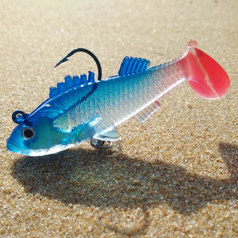 

5 pieces / set 7g 14g soft fish lure with hooks fake fish lures colored 6cm / 8cm silicone luminous artificial fish bass lure