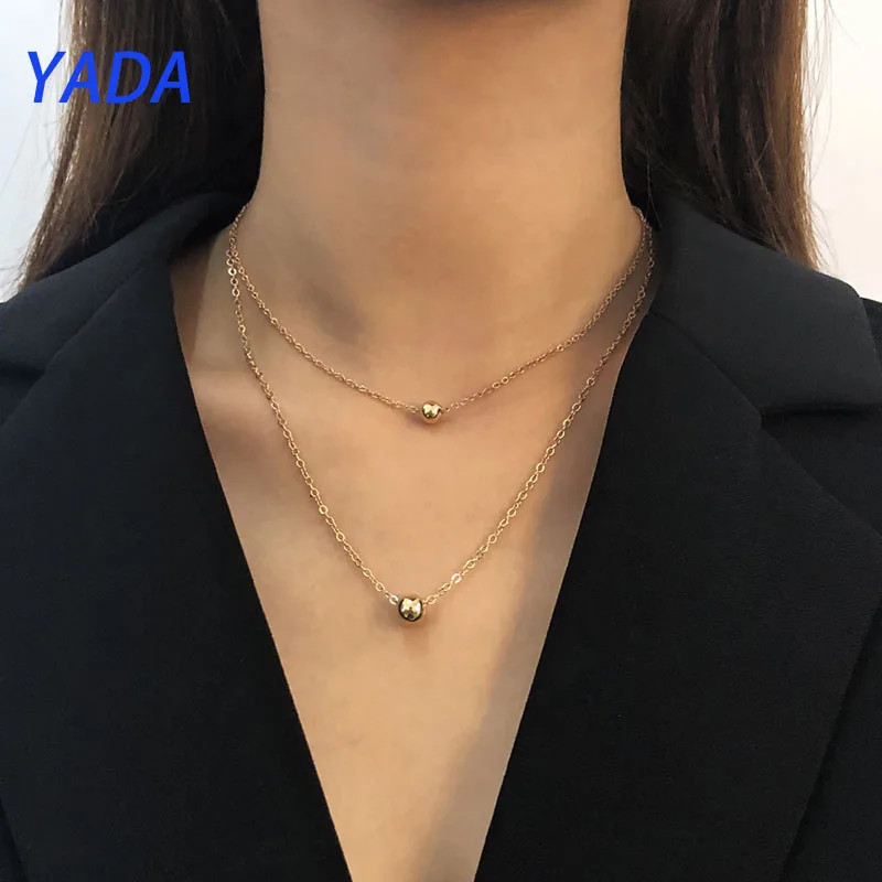 

YADA Double Round Bead Presents&Necklace For Women Elegant Clavicle Chain Necklaces Statement Female Jewelry Necklace SE210027