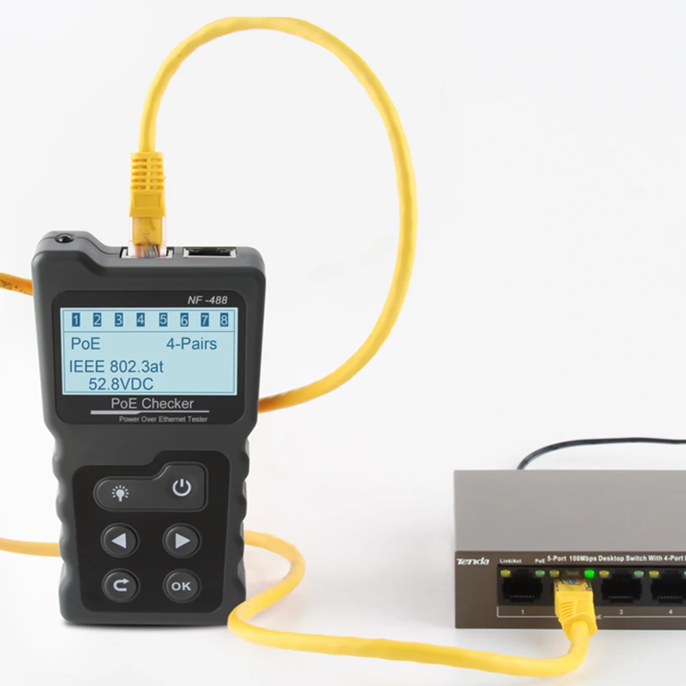 Многофункциональный ЖКД сетевой кабель тестер с портом PoE проверки встроенного PoE напряжения и тока тестер с кабелем тестер