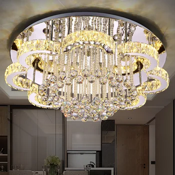 

Nordic LED living room ceiling lamp modern K9 crystal lighting bar round lamp simple novelty bedroom ceiling light