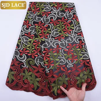 

SJD LACE African Dry Lace Fabric Embroidery Swiss Voile Lace In Switzerland With Stones Nigerian Lace Fabric For Wedding 2089B