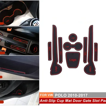 

9PCS/Set For VW POLO 2010-2017 6R 6C MK5 GTI Car Anti Slip Rubber Cup Mat Car Door Gate Slot Pad Storage Box Mats Accessories