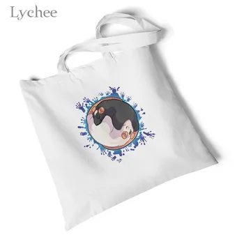 

Lychee Harajuku Yinyang Printed White Canvas Bag Foldable Large Shoulder Bag Travel Bag Environmental Reusable Original Handbag
