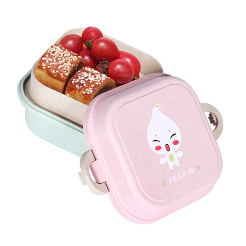 

Mini Cartoon Double Layers Lunch Box For Kids Plastic Square Fruits Snack Container Fresh Thermal Insulation Bento Box