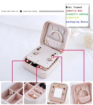 

Mini Travel jewelry box cosmetic makeup organizer packaging Boxes earrings storage Casket Container Graduation gift for girls