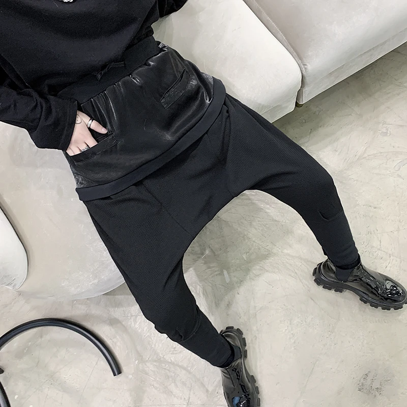 M-XL! Весенние Новые темные мужские свободные низкие повседневные брюки от Harlan, брюки для парикмахеров