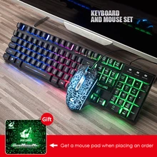 Jogo de teclado e mouse combos com led colorido backlit arco-íris com fio teclado de computador e mouse usb conjunto para o presente do portátil de pc