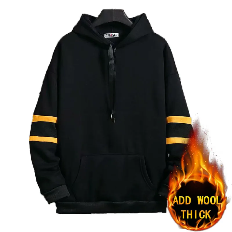 

Winter Hoodie Sweatshirt Plush Warmth Hip Hop Style Minimalist Decorative Design of Solid Color Stitching Go Out for A Walk, Jog