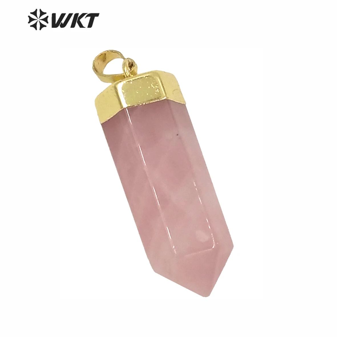 

WT-P1412 WKT Charming women jewelry pink color stone pendants with gold metal electroplated tower point pendants