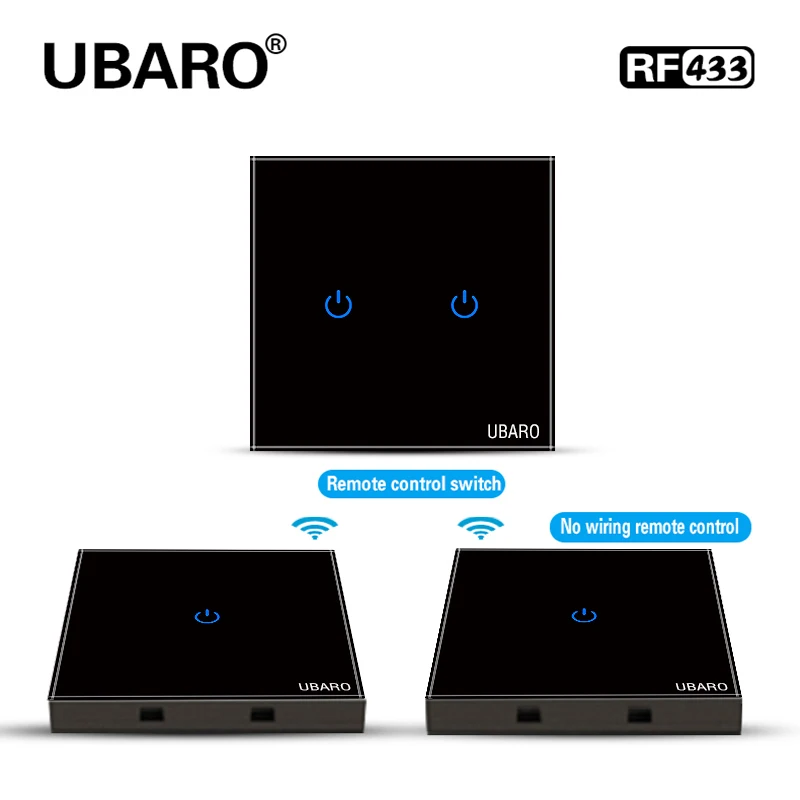 UBARO EU 433 RF Wireless Control Switch Luxury Crystal Glass Panel Wall Touch Sensor Stair Light Button Led Indicator 1/2/3 Gang bluetooth light switch Wall Switches