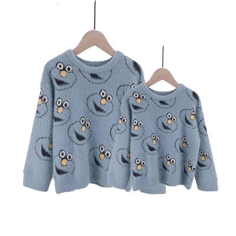 

Long-Sleeve Mommy and Me Sweater Wool Knit Mother Daughter Son Tops Clothes Winter Family Sweaters Cartoon Matching Clothing