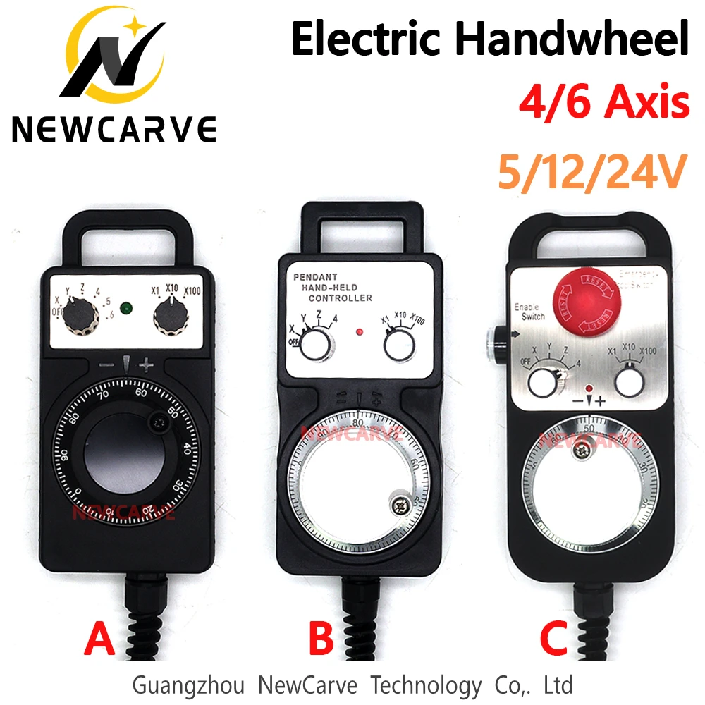 Cnc handwheel Lathe milling hand wheel Mpg manual control 4 6 Axis MPG Universal Pendant Handwheel Manual Pulse Generator 5V 12V 24V With Emergency Stop For CNC Router Machine NEWCARVE