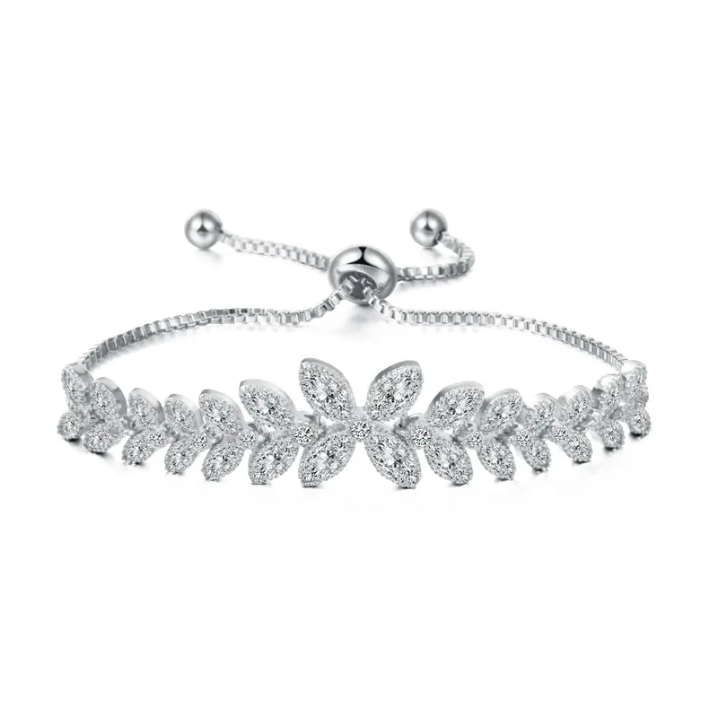 055 SILVER MIEG Марка Ассорти кубического циркония фианит, циркон, кристалл слайд регулируемый браслет покрытый розовым золотом/Родием серебро/желто-золотой Цвет - Окраска металла: 055 SILVER