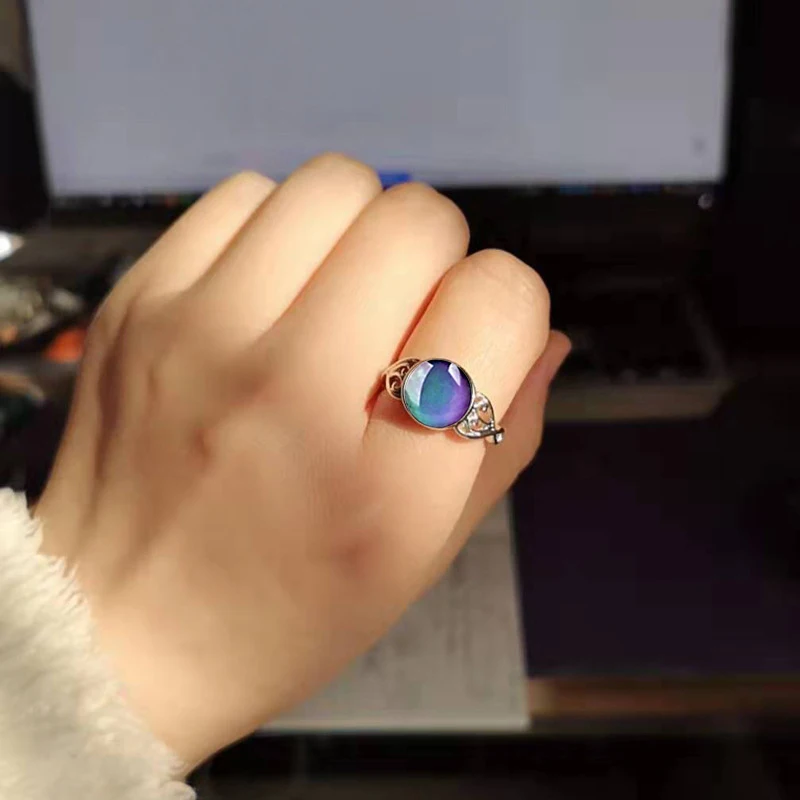 Vintage Change Mood Ring Round Temperature Control Color Emotion Feeling Changeable Women Retro Casual Party Jewelry