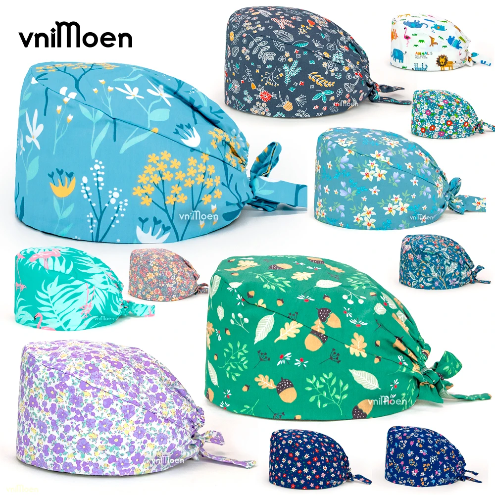 nursing hats Fashion Breathable Scrubs Cap Printed Button Work Hat Casual Unisex Outdoors Nurse Work Hat Sanitary Cleaning caps