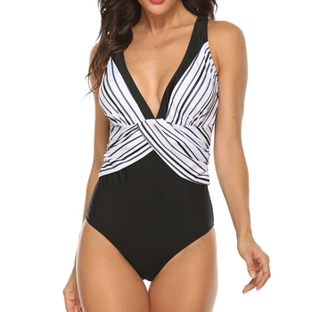 

2020 Sexy Women Swimsuit One Piece Female Plus Size Swimwear Women Striped Swimming Suit for Monokini Large Size Bathing Suits