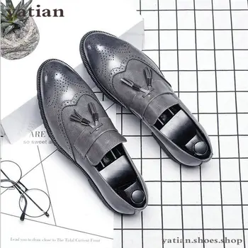 

Big Size Italian Tassel Business Formal Dress Men Leather Loafer Formal Dress Flats Designer Office Oxford Shoes For Men F-24