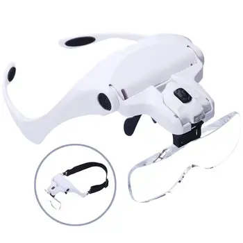 

1 Set 5 Lens Loupe Eyewear Magnifier With Led Lighting Lamp Interchangeable Lens Wear Magnifying Glasses