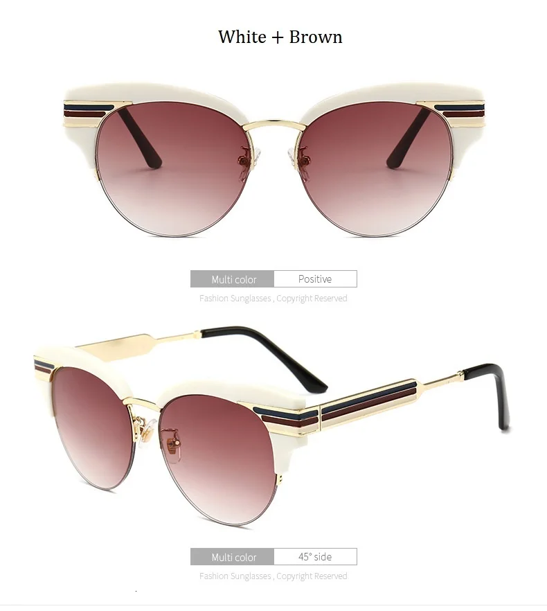 Brand Designer Retro Half Frame Round Sunglasses Women Fashion New 90s Cat Eye Sun Glasses For Female gafas de sol UV400