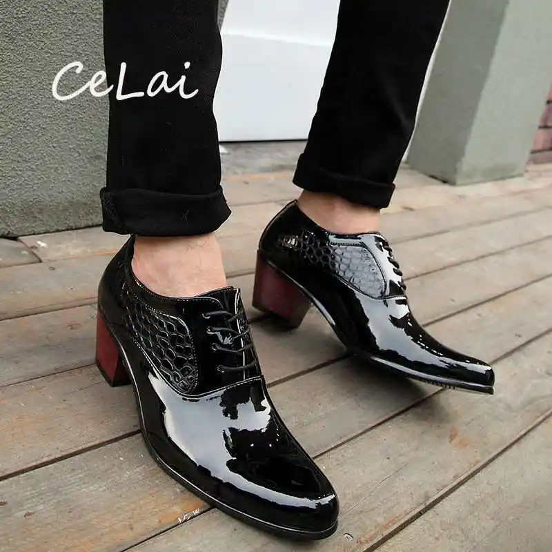 Men Comfy Business Lace Up Pointed Toe Casual Leather Heel Height Creeper Shoes 