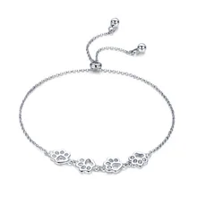  Bamoer Genuine 925 Sterling Silver Cute Pet Footprints Bracelet Cat Paw Adjustable Chain Bracelet for Women Birthday Gift SCB096 